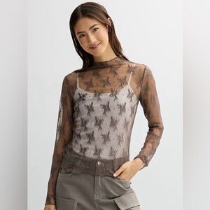 Liberty Love Long Sleeve Lace top - Cocoa Mocha Brown - Size M - NWT